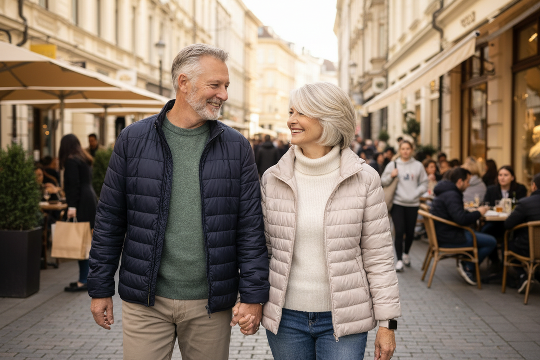 Stel dichterbij met straatachtergrond